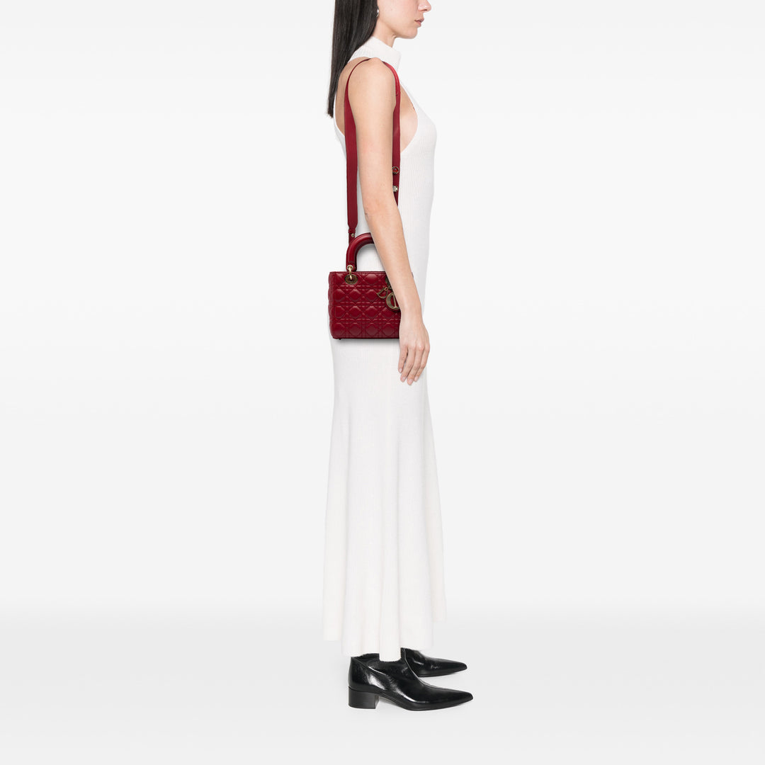 Dior Sac à main Lady Dior Cannage MyABCDior Petit Cuir d'agneau Rouge – vue 6 – GABY PARIS