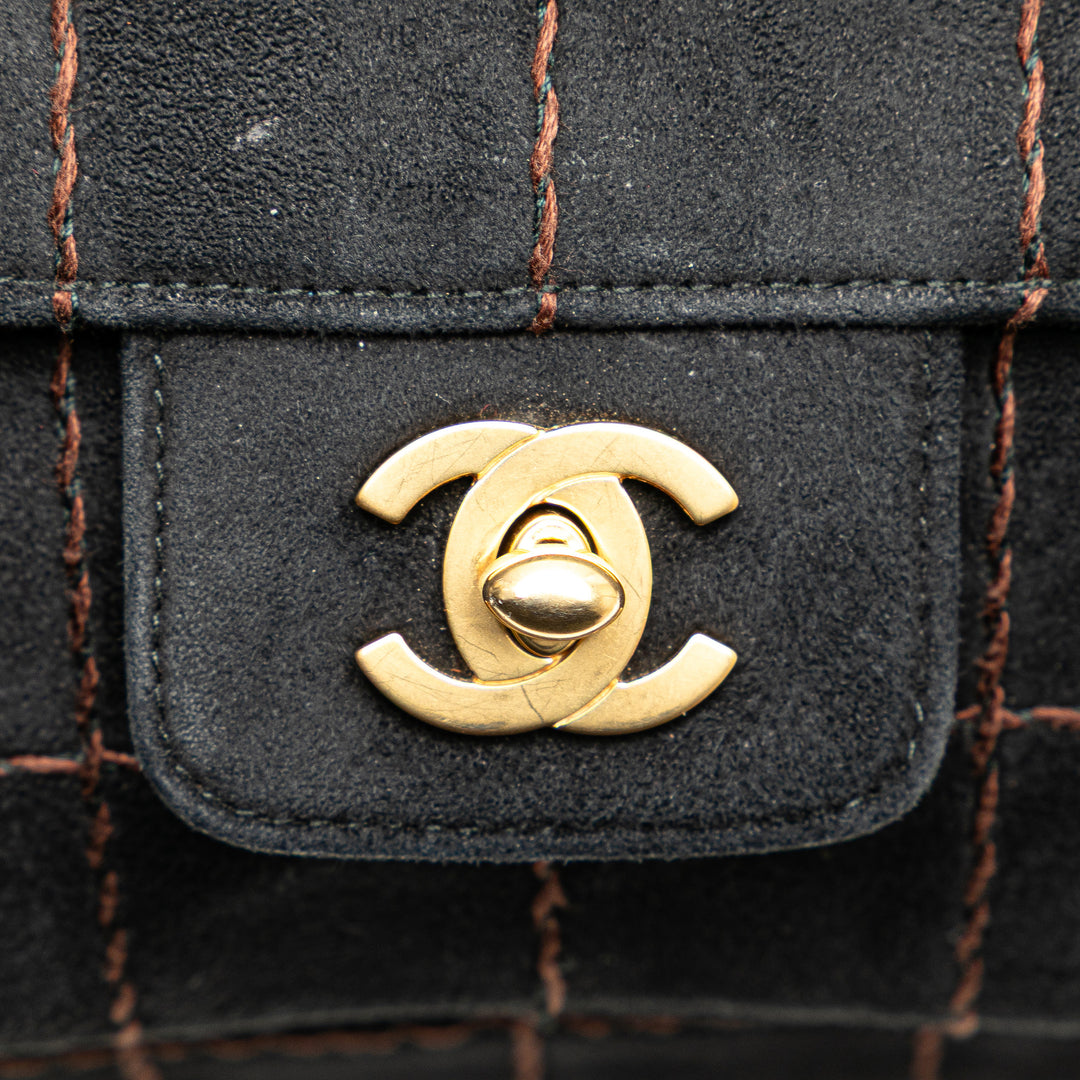 Choco Bar Suede Stitched Chain Flap Black - Gaby Paris