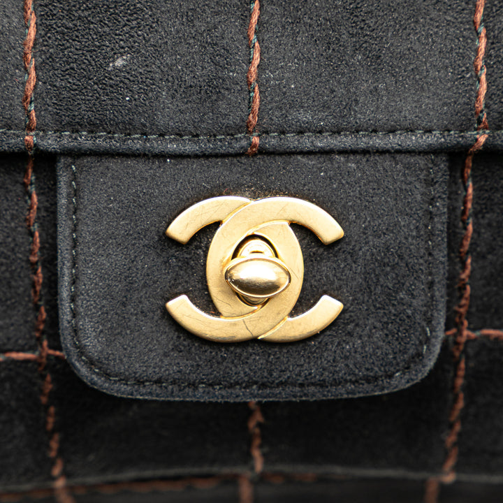 Choco Bar Suede Stitched Chain Flap Black - Gaby Paris