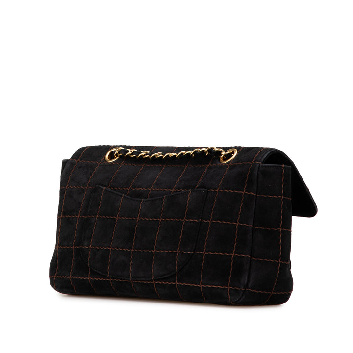 Choco Bar Suede Stitched Chain Flap Black - Gaby Paris