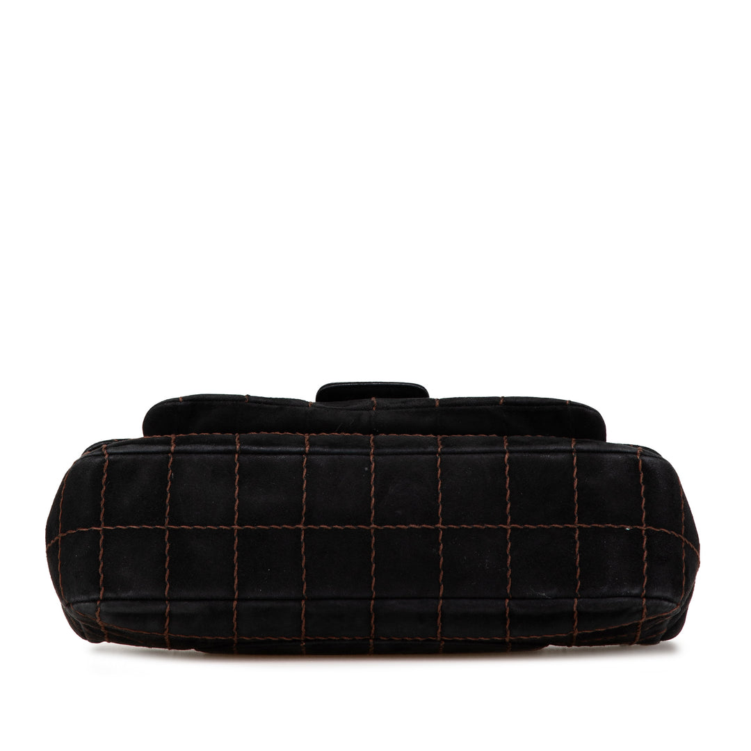 Choco Bar Suede Stitched Chain Flap Black - Gaby Paris