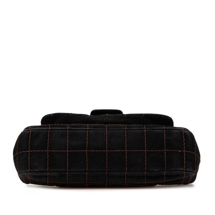 Choco Bar Suede Stitched Chain Flap Black - Gaby Paris