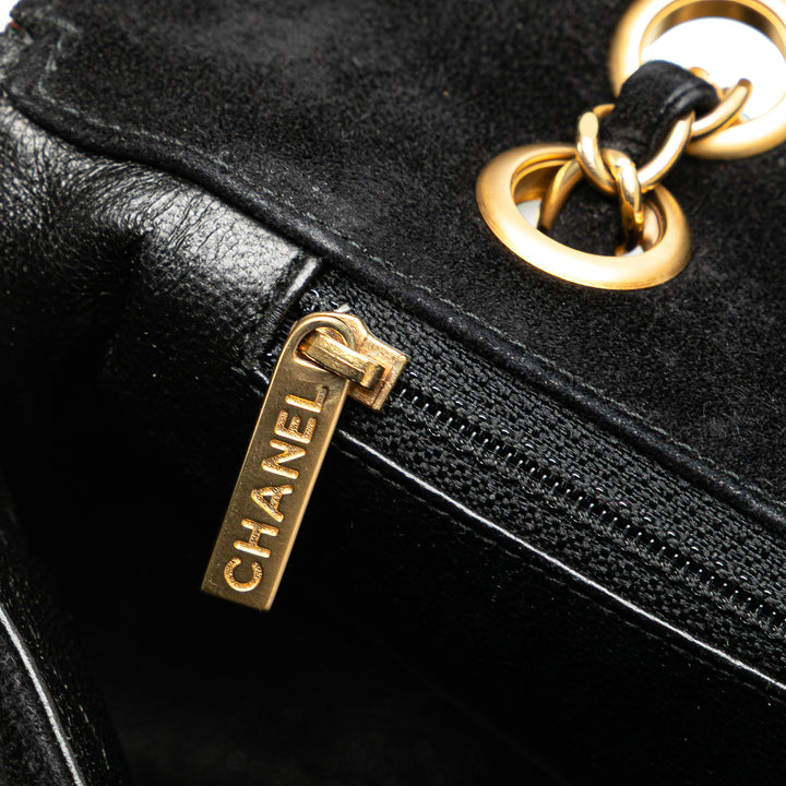 Choco Bar Suede Stitched Chain Flap Black - Gaby Paris