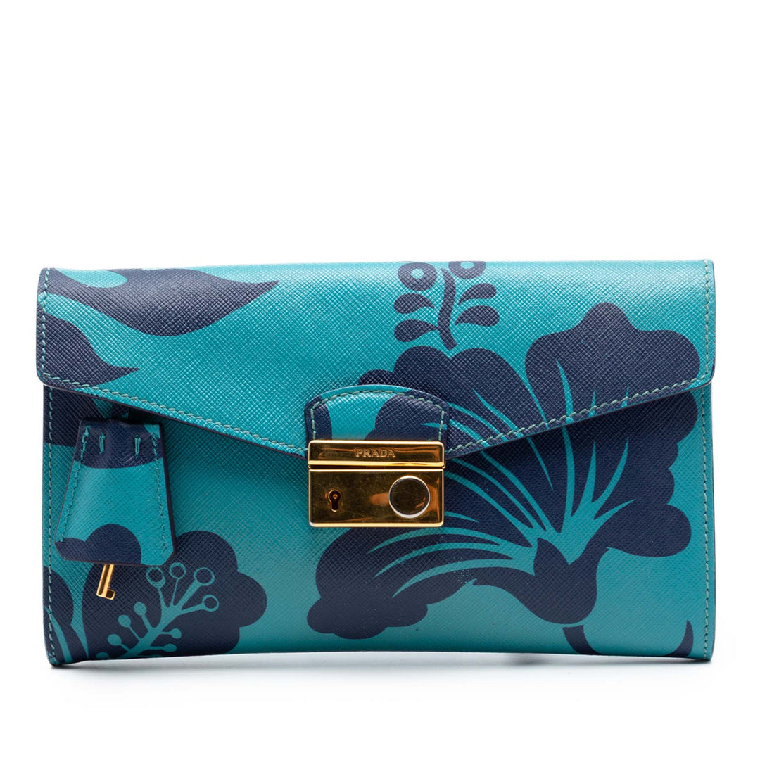 Prada Saffiano Hibiscus Print Sound Lock Pochette