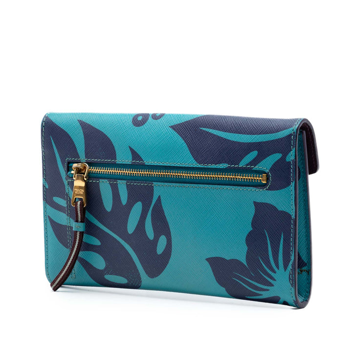 Prada Saffiano Hibiscus Print Sound Lock Pochette