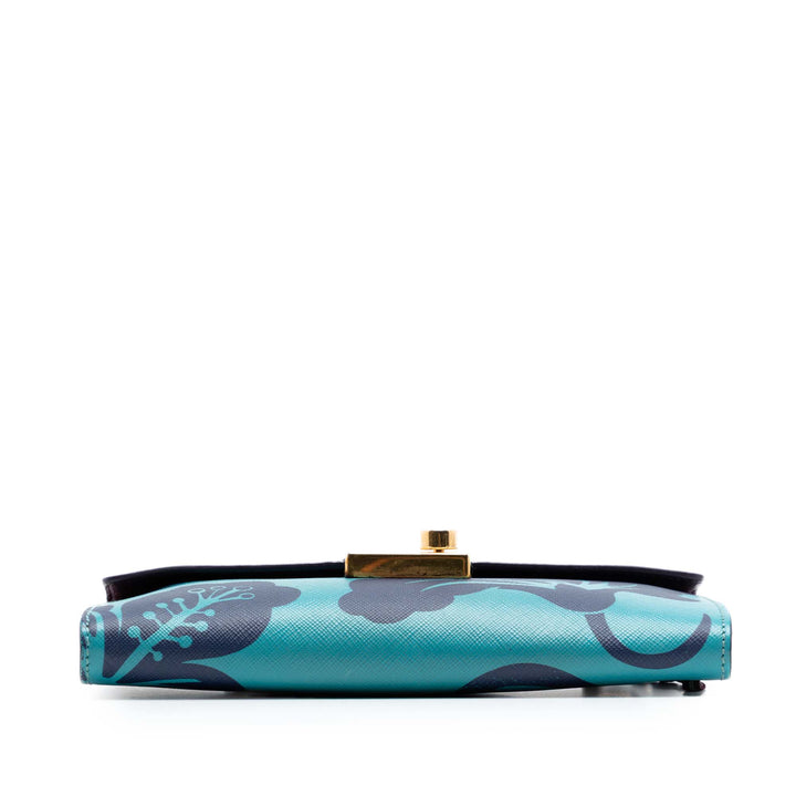 Prada Saffiano Hibiscus Print Sound Lock Pochette
