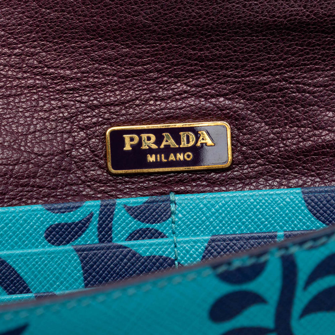 Prada Saffiano Hibiscus Print Sound Lock Pochette