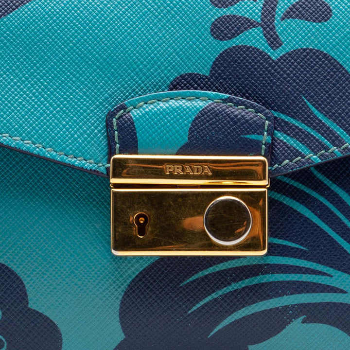 Prada Saffiano Hibiscus Print Sound Lock Pochette