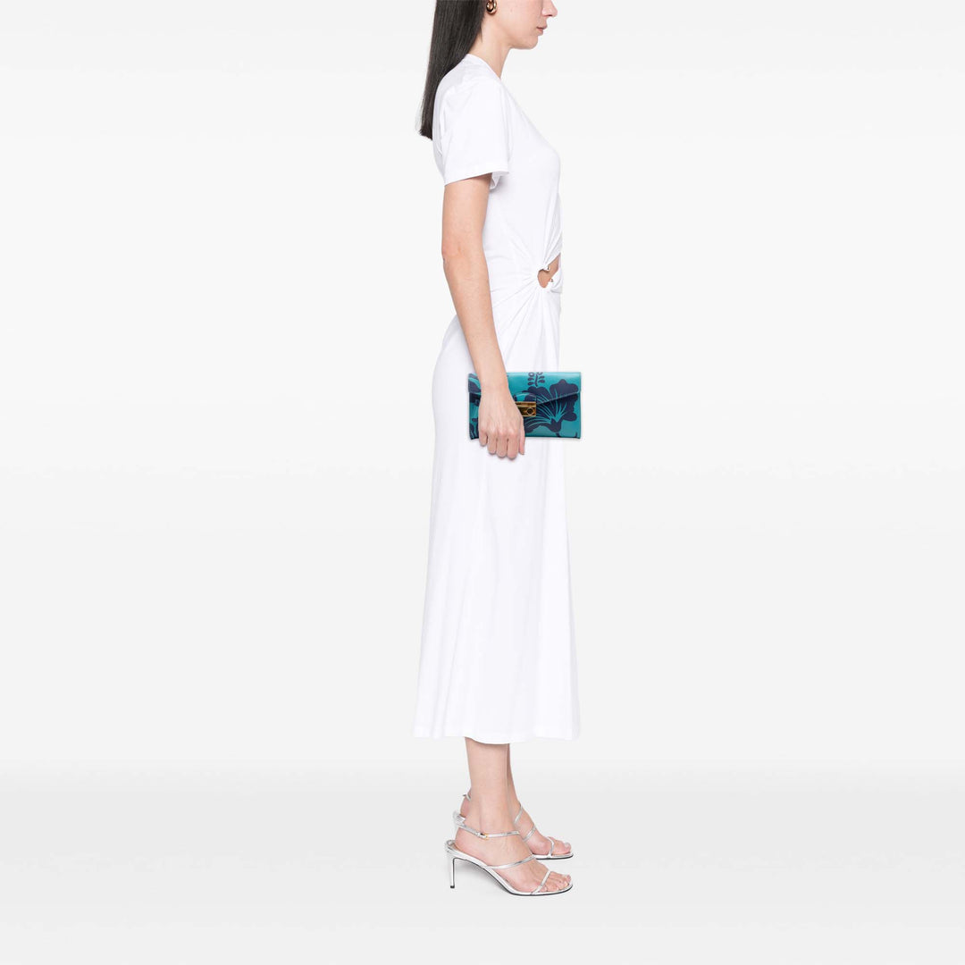 Prada Saffiano Hibiscus Print Sound Lock Pochette