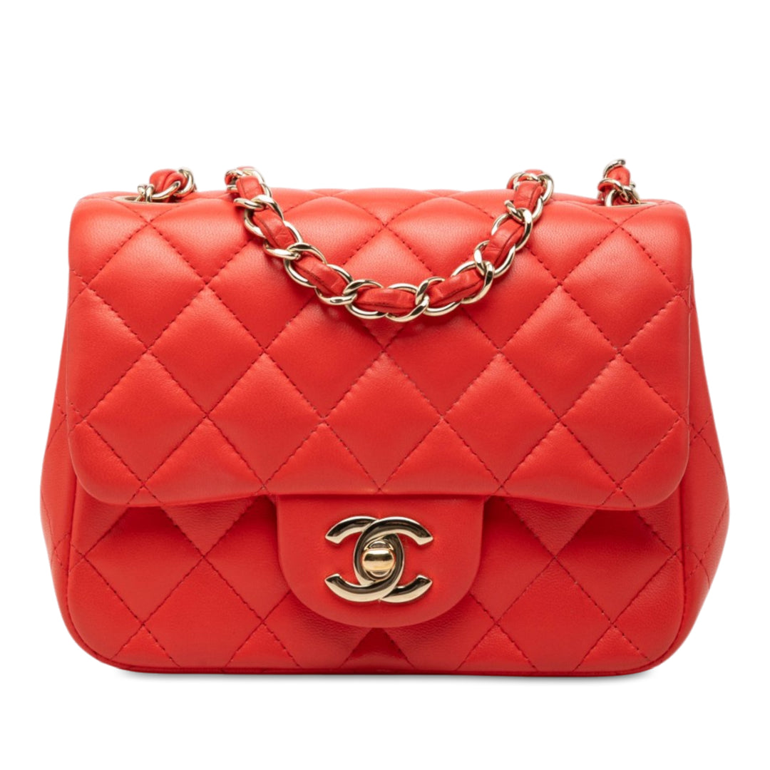 Classic Carré Rabat simple Mini Cuir d'agneau Orange
