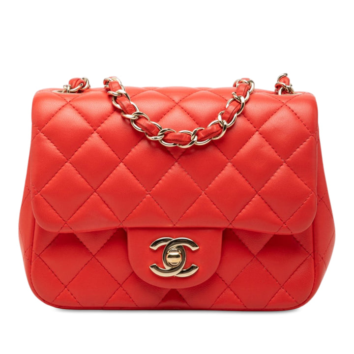 Classic Carré Rabat simple Mini Cuir d'agneau Orange