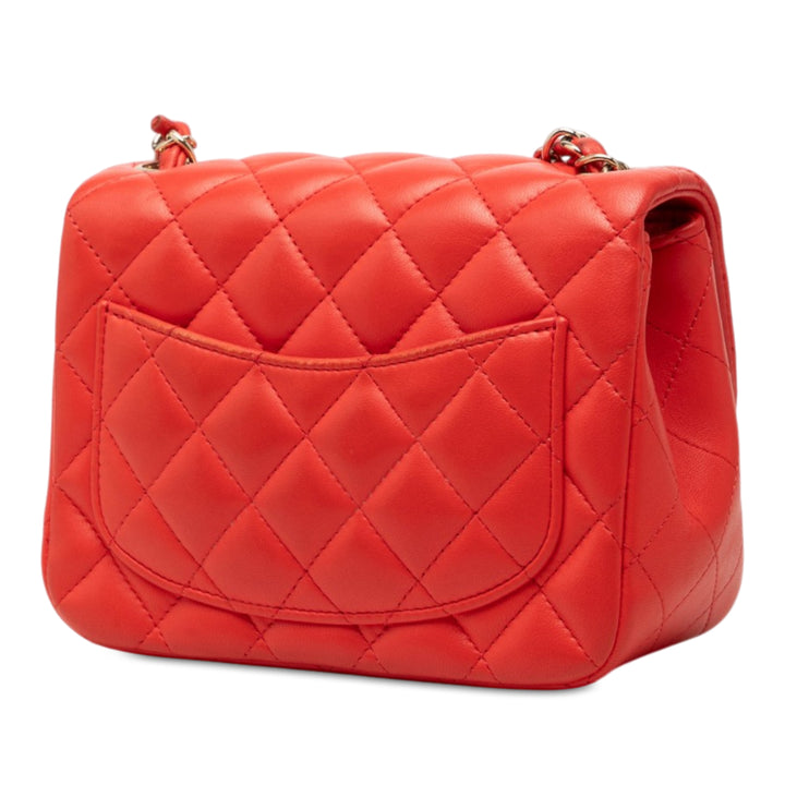 Classic Carré Rabat simple Mini Cuir d'agneau Orange