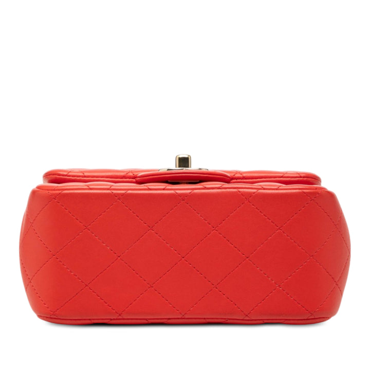 Classic Carré Rabat simple Mini Cuir d'agneau Orange