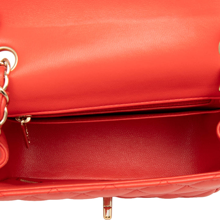 Classic Carré Rabat simple Mini Cuir d'agneau Orange