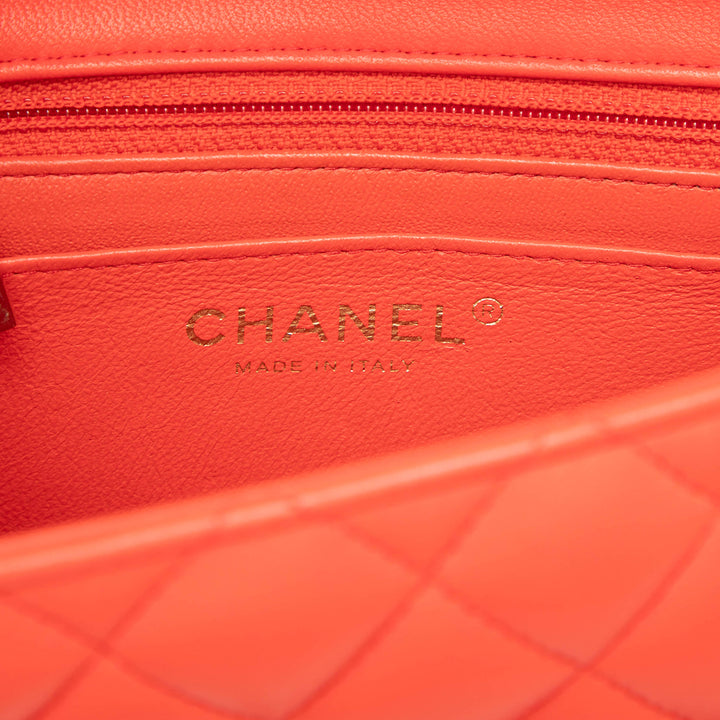Classic Carré Rabat simple Mini Cuir d'agneau Orange