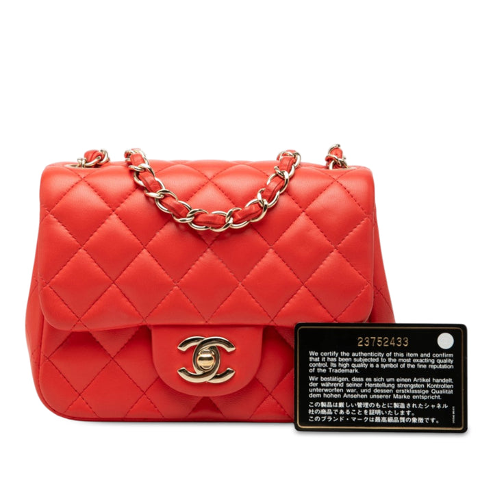 Classic Carré Rabat simple Mini Cuir d'agneau Orange