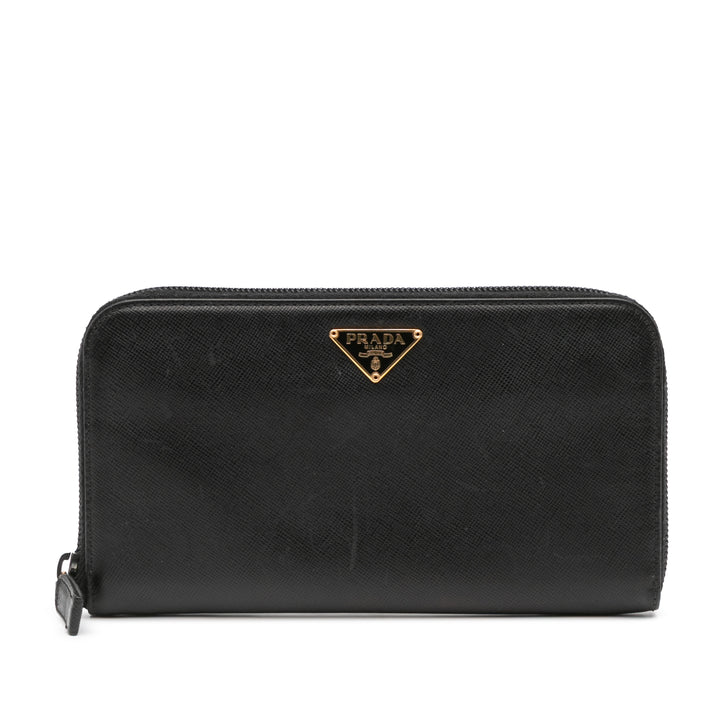 Saffiano Zip Around Long Wallet Black - Gaby Paris