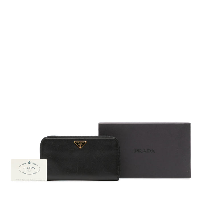 Saffiano Zip Around Long Wallet Black - Gaby Paris