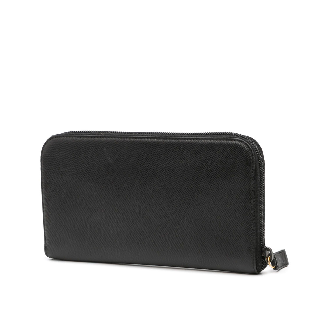 Saffiano Zip Around Long Wallet Black - Gaby Paris