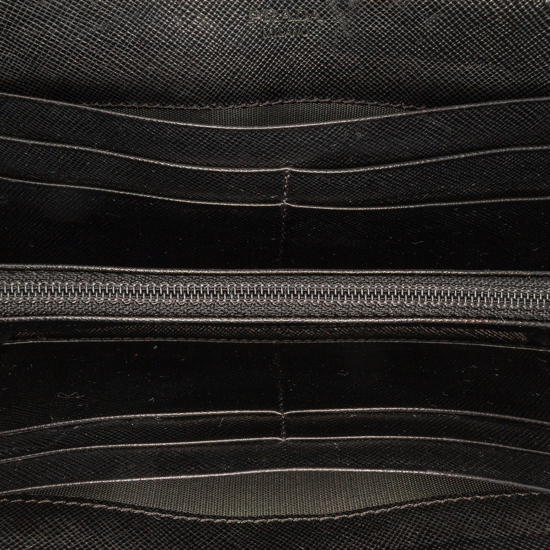 Saffiano Zip Around Long Wallet Black - Gaby Paris