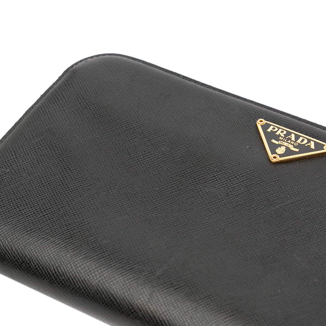 Saffiano Zip Around Long Wallet Black - Gaby Paris