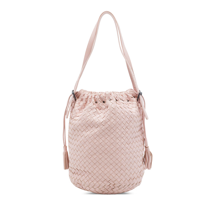 Bottega Veneta Intrecciato Sac à cordon seau nappa Rose – vue principale – GABY PARIS