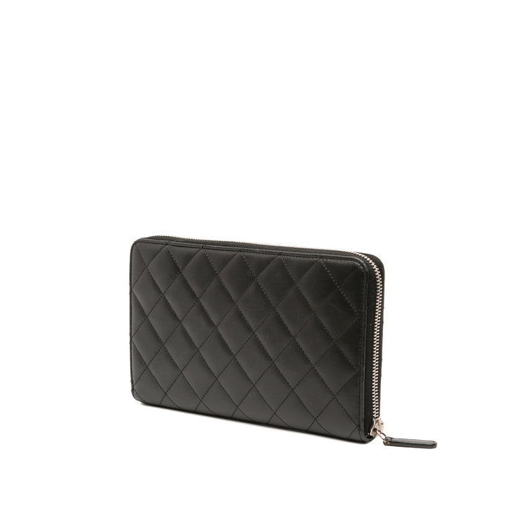 Chanel CC Quilted Cuir d’agneau Zip Around Wallet Noir