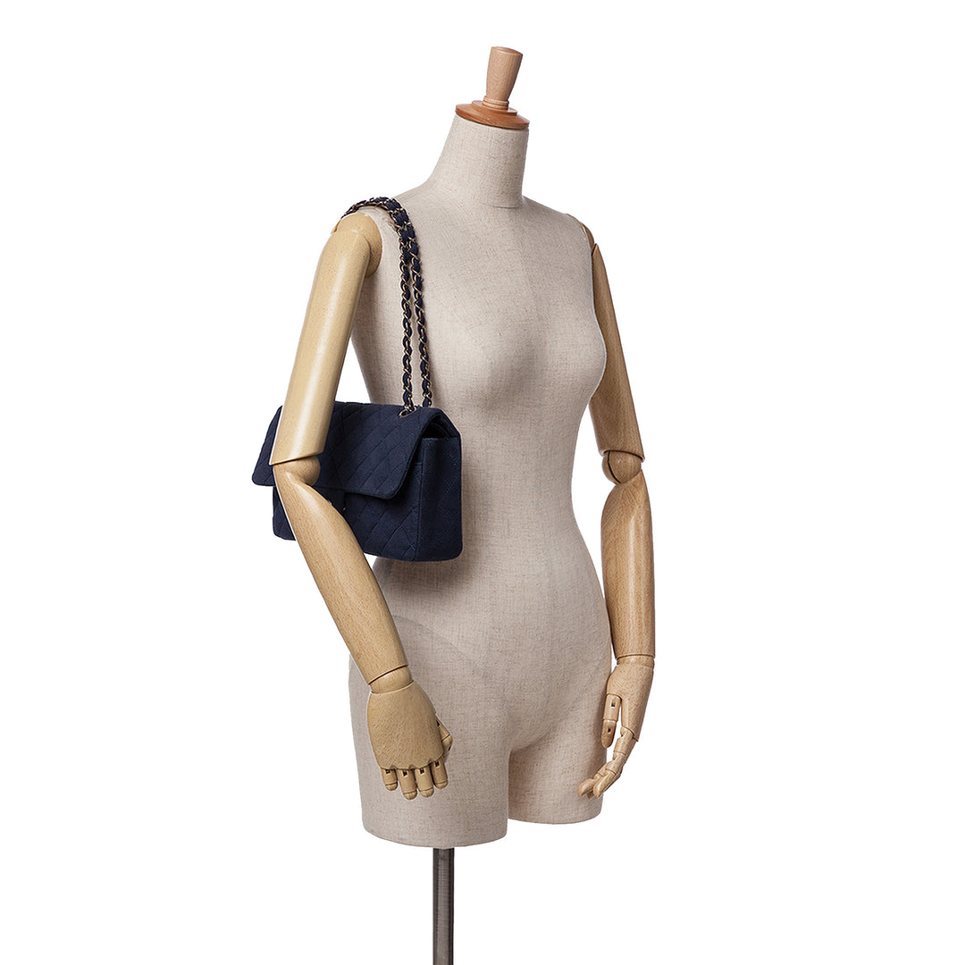 Medium Classic Jersey Double Flap Blue - Gaby Paris