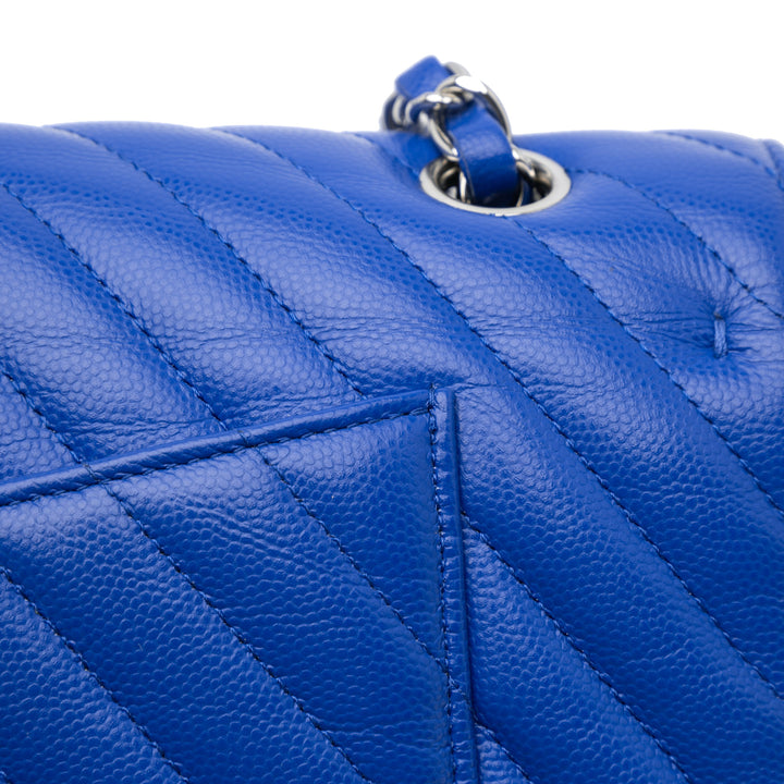 Medium Classic Chevron Caviar Double Flap Blue - Gaby Paris