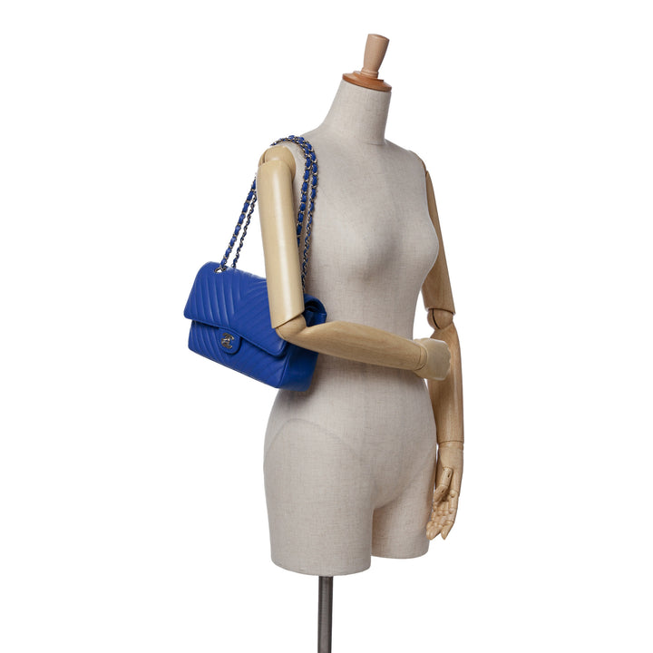 Medium Classic Chevron Caviar Double Flap Blue - Gaby Paris