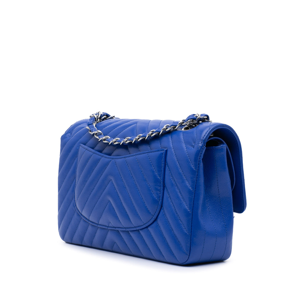 Medium Classic Chevron Caviar Double Flap Blue - Gaby Paris