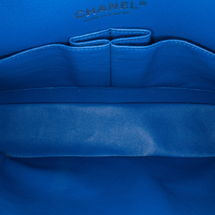 Medium Classic Chevron Caviar Double Flap Blue - Gaby Paris