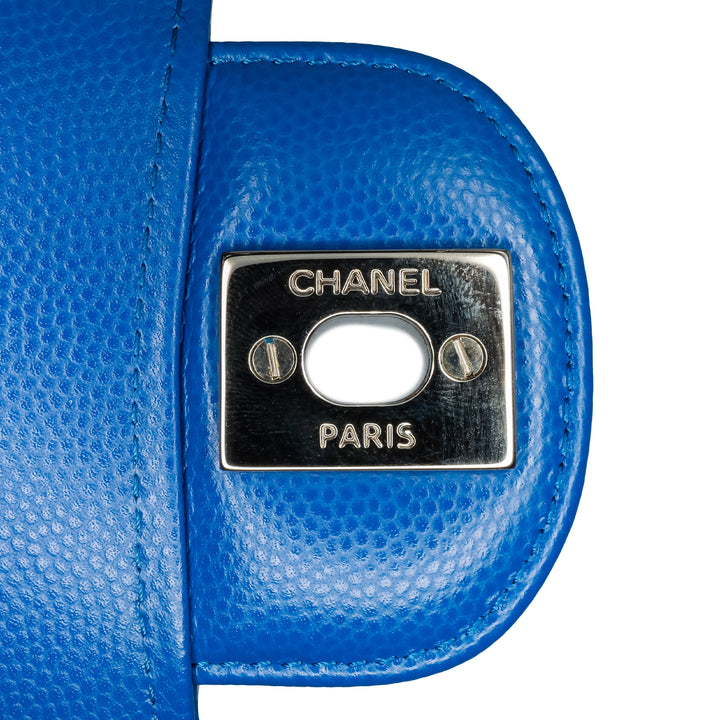 Medium Classic Chevron Caviar Double Flap Blue - Gaby Paris