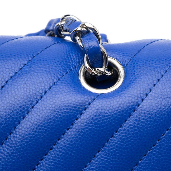 Medium Classic Chevron Caviar Double Flap Blue - Gaby Paris
