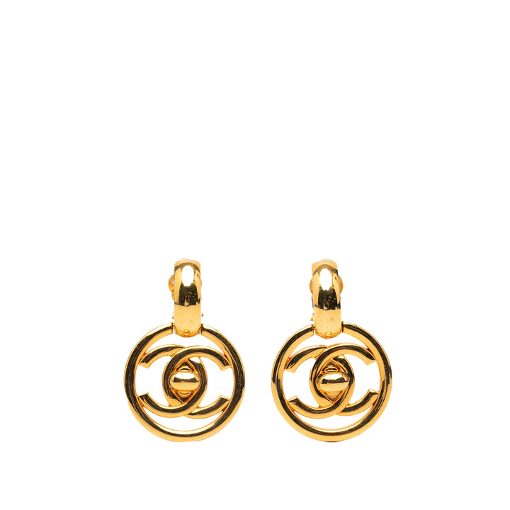 Chanel plaqué CC Turnlock Swing Clip on Boucle d’oreilles