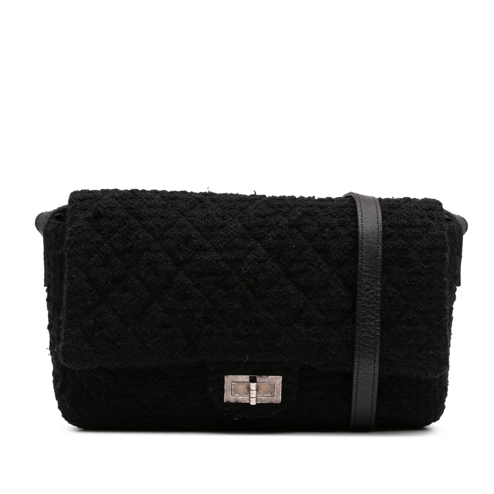 Jumbo Reissue 2.55 Quilted Tweed Easy Messenger Flap Black - Gaby Paris