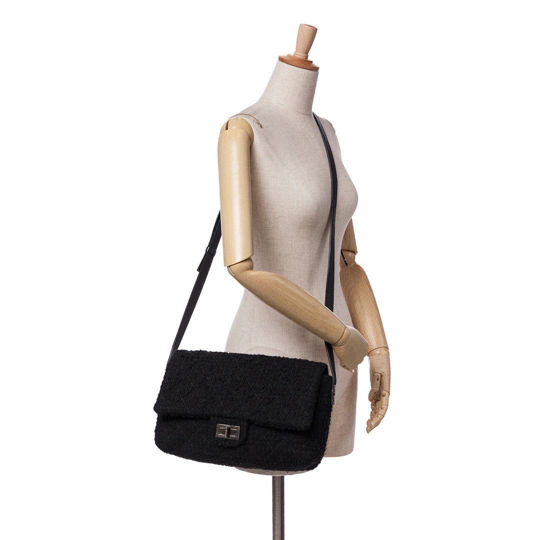 Jumbo Reissue 2.55 Quilted Tweed Easy Messenger Flap Black - Gaby Paris