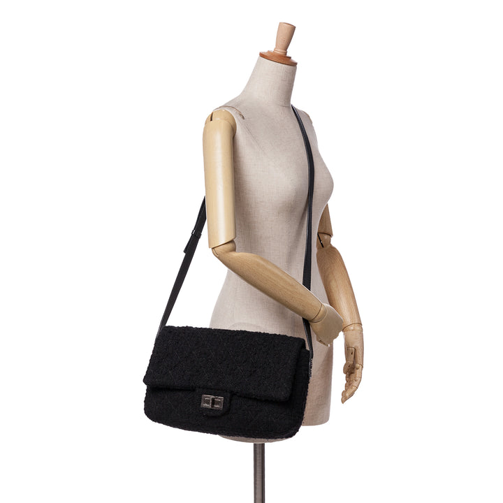 Jumbo Reissue 2.55 Quilted Tweed Easy Messenger Flap Black - Gaby Paris