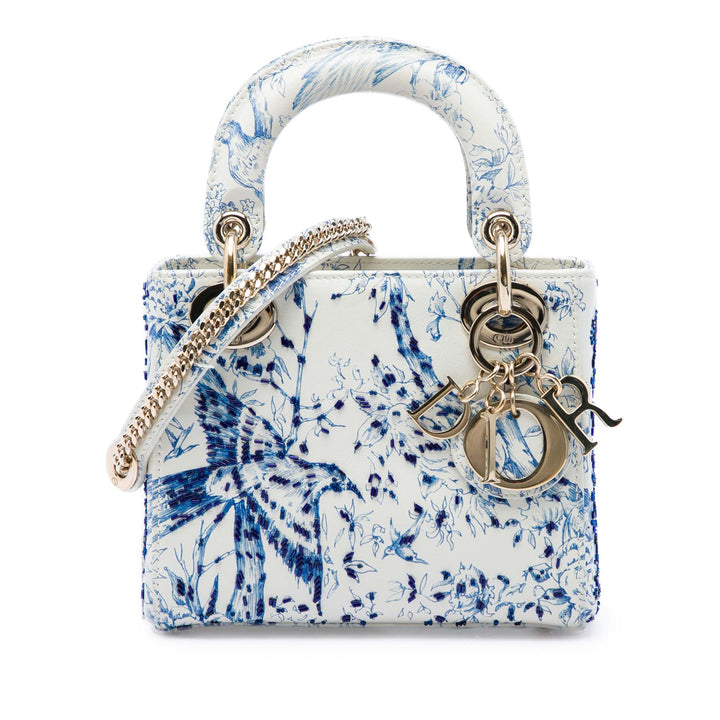 Dior Beaded Jardin D Hiver Lady Dior Mini Cuir de veau Blanc – vue principale – GABY PARIS