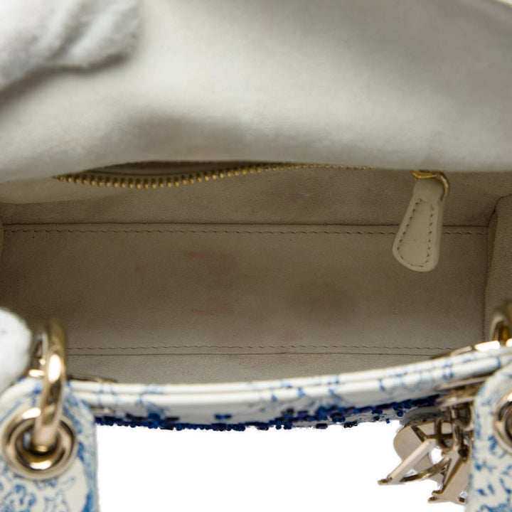 Dior Beaded Jardin D Hiver Lady Dior Mini Cuir de veau Blanc – vue 4 – GABY PARIS
