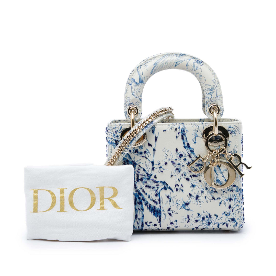 Dior Beaded Jardin D Hiver Lady Dior Mini Cuir de veau Blanc – vue 7 – GABY PARIS