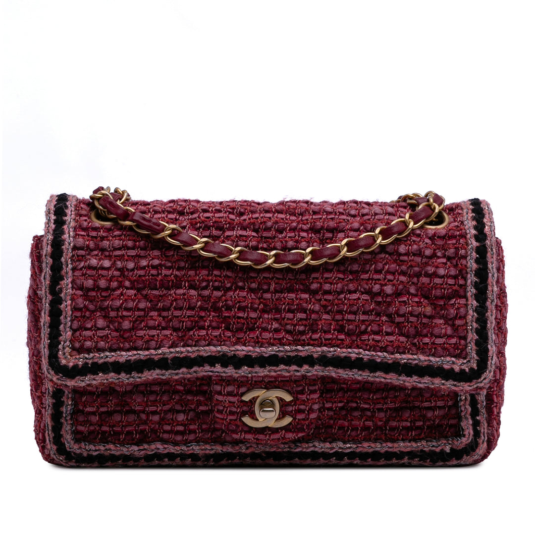 Medium Braided Classic Tweed Single Flap Red - Gaby Paris