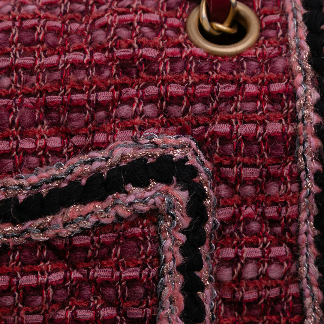 Medium Braided Classic Tweed Single Flap Red - Gaby Paris