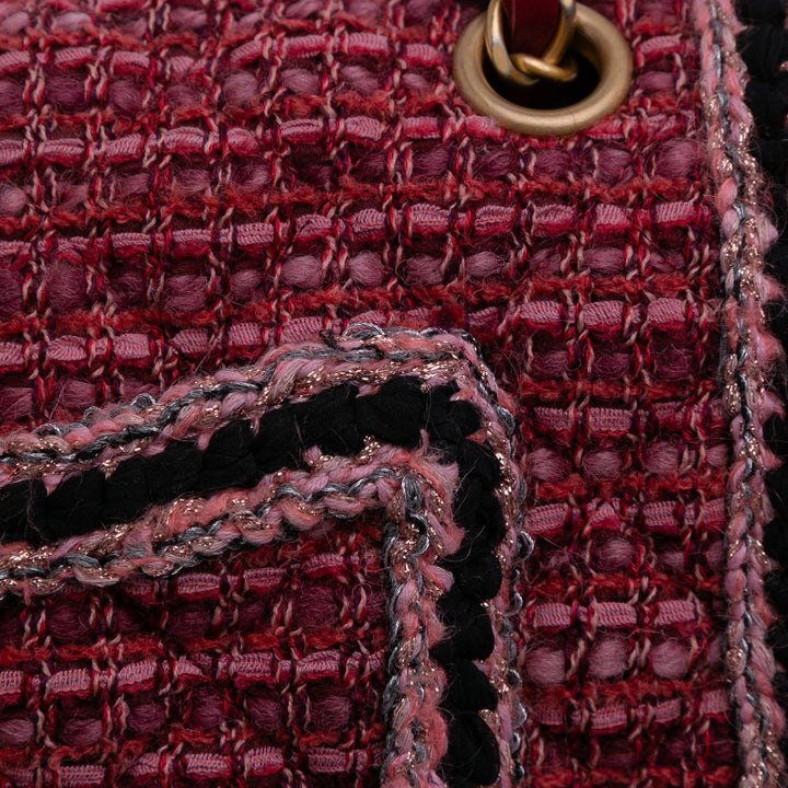 Medium Braided Classic Tweed Single Flap Red - Gaby Paris