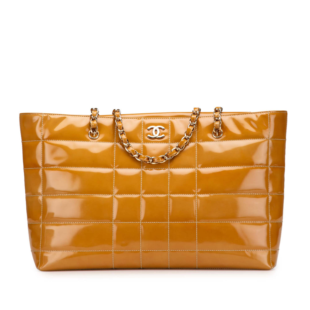 CC Square Quilted Patent Tote Brown - Gaby Paris