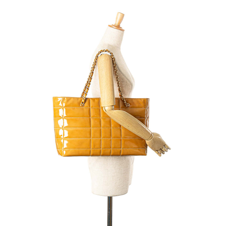 CC Square Quilted Patent Tote Brown - Gaby Paris