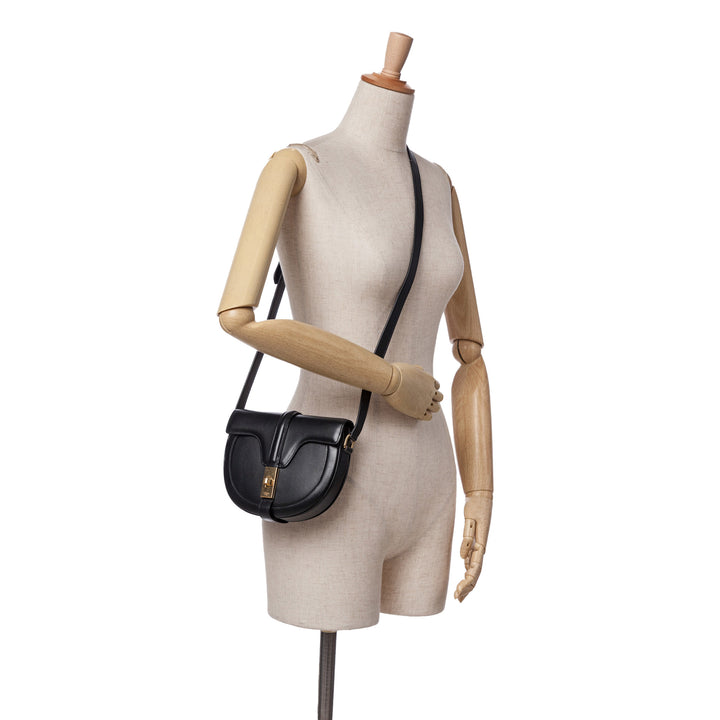 Small Calfskin Besace 16 Crossbody Black - Gaby Paris