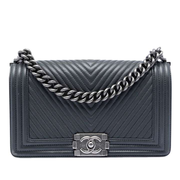 Chanel Old Medium Chevron Cuir d’agneau Boy à rabat