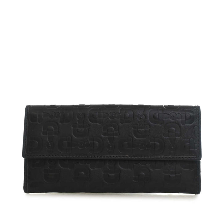 Horsebit embossé Portefeuille long Cuir de veau Noir
