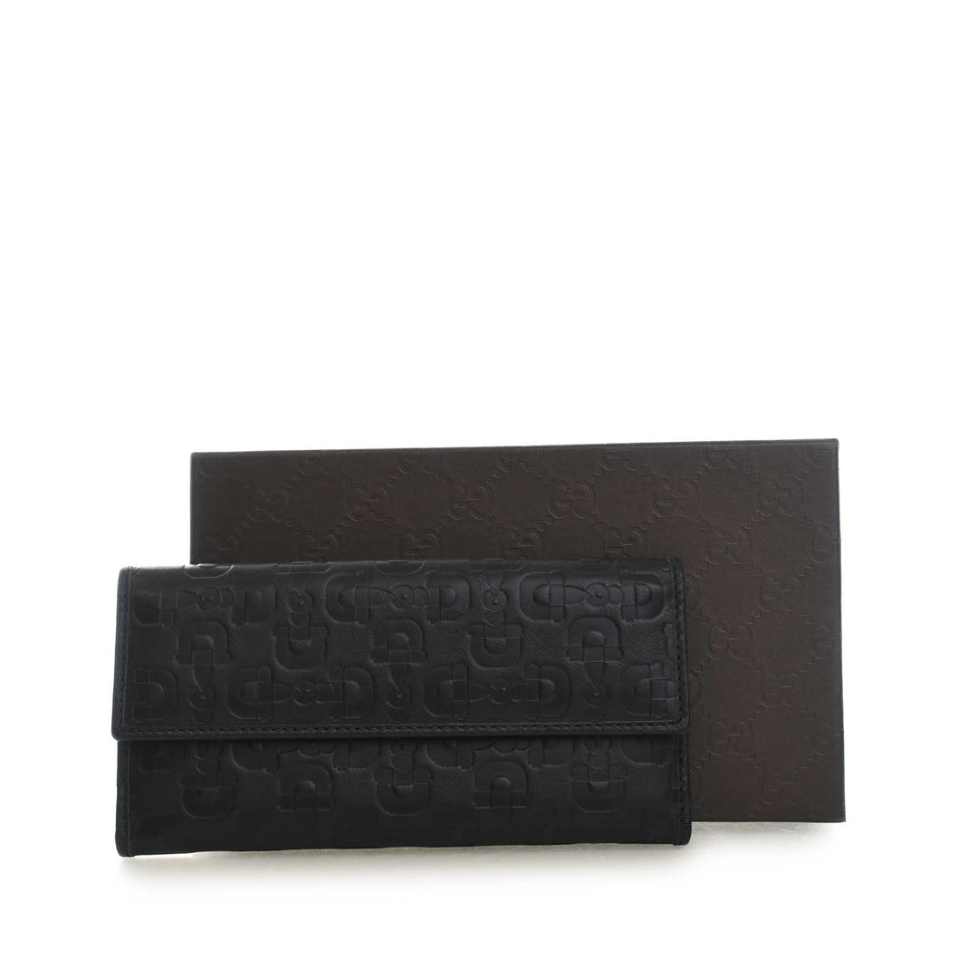Horsebit embossé Portefeuille long Cuir de veau Noir